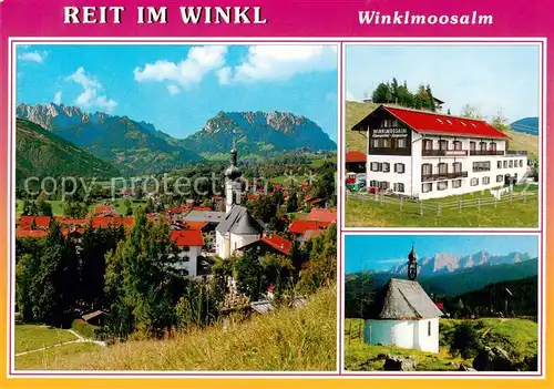 AK / Ansichtskarte Reit_Winkl Panorama mit Kaisergebirge Winklmoosalm Kapelle Reit_Winkl