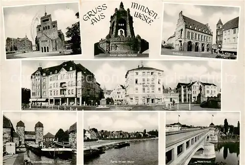 AK / Ansichtskarte Minden_Westfalen Dom Kaiser Wilhelm Denkmal Rathaus Stadteingang Schachtschleuse Weserpartie Weserkreuz Minden_Westfalen