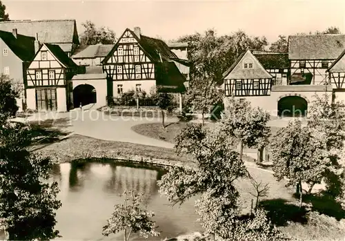 AK / Ansichtskarte Nitschareuth_Langenwetzendorf Fachwerkhaeuser mit Hoftorbogen 