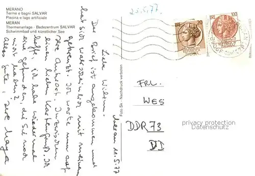 AK / Ansichtskarte Meran_Merano Thermalbad Badezentrum Salvar Sprungturm Meran Merano