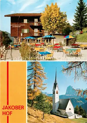 AK / Ansichtskarte St_Ulrich_Groeden_Tirol Albergo Jakober Hof GAststaette Terrasse Bergkirche St_Ulrich_Groeden_Tirol