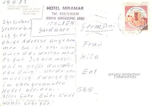 AK / Ansichtskarte Sirmione_Lago_di_Garda Hotel Miramar Terrasse Sirmione_Lago_di_Garda