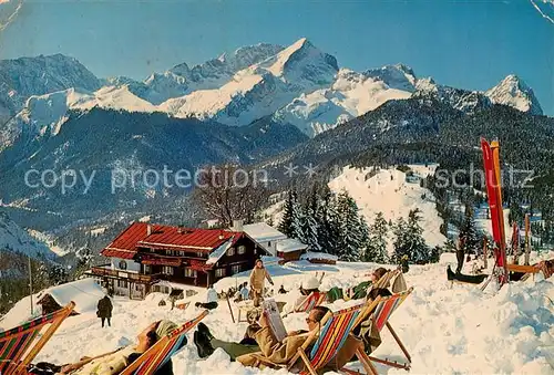 AK / Ansichtskarte Garmisch Partenkirchen Berggasthof Eckbauer Wintersportplatz Alpenpanorama Garmisch Partenkirchen