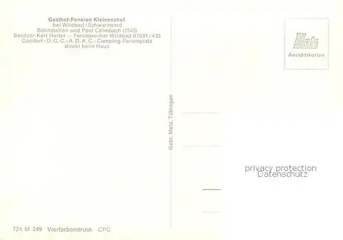 AK / Ansichtskarte Bad_Wildbad Gasthof Pension Kleinenzhof Hirsch Campingplatz Landschaftspanorama Schwarzwald Bad_Wildbad