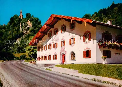 AK / Ansichtskarte Karlstein_Oberbayern Moserwirt mit Bergkirchlein St. Pankraz Karlstein_Oberbayern