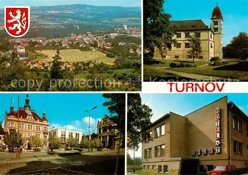 AK / Ansichtskarte Turnov_Turnau_CZ Panorama Schloss Platz Zentrum Hotel Sport 