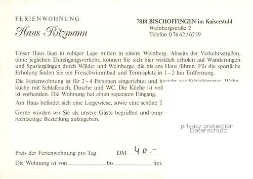 AK / Ansichtskarte Bischoffingen Ferienwohnungen Haus Ritzmann Luftbild Bischoffingen