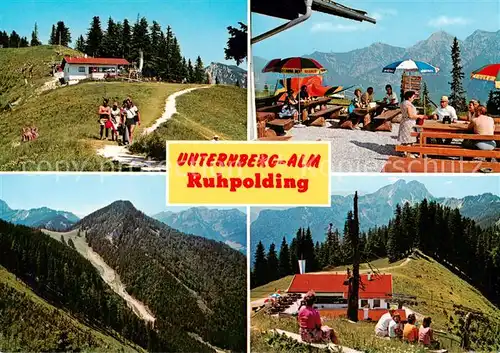 AK / Ansichtskarte Ruhpolding Gipfelgaststaette Unternberg Alm Sonnenterrasse Alpenpanorama Ruhpolding