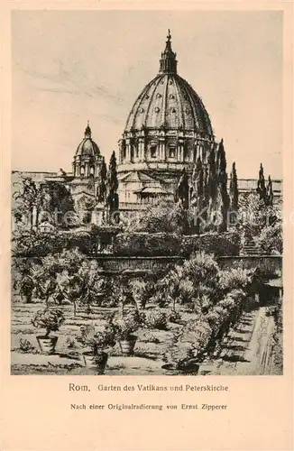 AK / Ansichtskarte Roma__Rom_IT Gartn des Vatikans und Peterskirche Radierung 