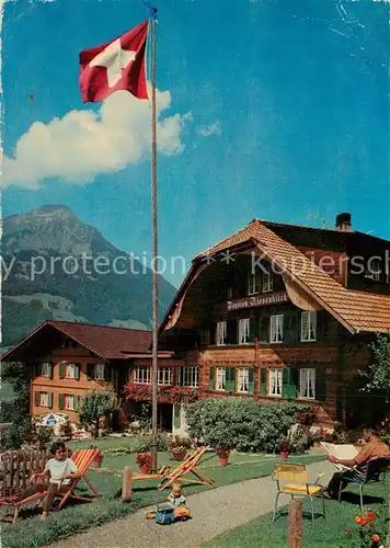 AK / Ansichtskarte Scharnachtal_Scharnachthal_BE Hotel Pension Niesenblick Schweizer Flagge 