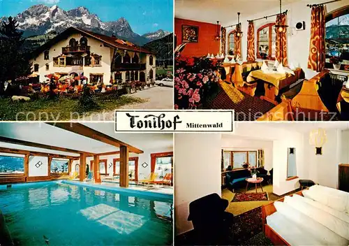 AK / Ansichtskarte Mittenwald_Bayern Hotel Tonihof Restaurant Zimmer Hallenbad Mittenwald Bayern