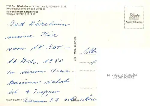 AK / Ansichtskarte Bad_Duerrheim Kursanatorium Karolushaus Bad_Duerrheim