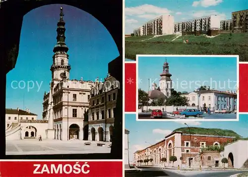 AK / Ansichtskarte Zamosc_PL Rynek Wielki widok na ratusz Plac Wolnosci Nadszaniec czesc fortyfikacji 