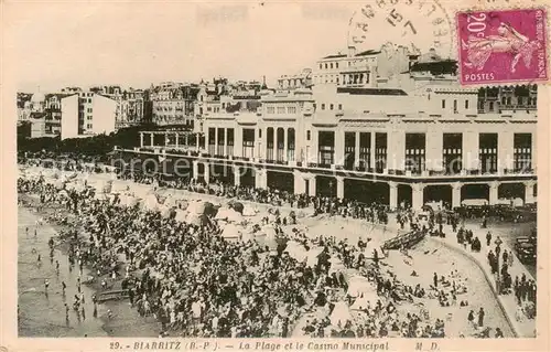 AK / Ansichtskarte Biarritz_Pyrenees_Atlantiques Strand u. Kasino Municipale Biarritz_Pyrenees