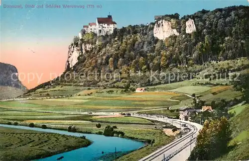 AK / Ansichtskarte Schloss_Werenwag_Beuron Donautal m. Schloss Ansicht u. Zug Linie 