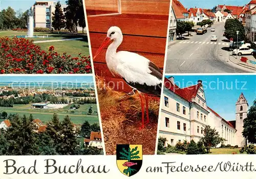 AK / Ansichtskarte Bad_Buchau_Federsee Park Panorama Storch Strassenpartie Moorheilbad Bad_Buchau_Federsee