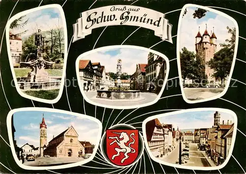 AK / Ansichtskarte Schwaebisch_Gmuend Orts und Teilansichten Kirche Turm Brunnen Schwaebisch Gmuend