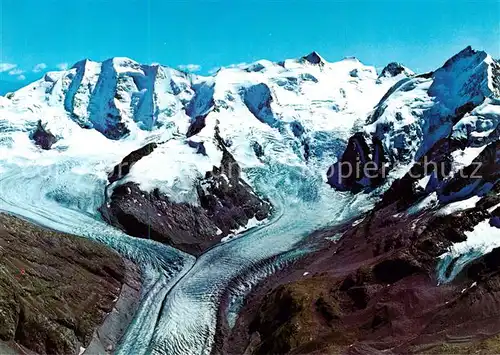 AK / Ansichtskarte Bellavista Berninagrauppe mit Piz Palue und Morteratschgletscher Fliegeraufnahme Bellavista