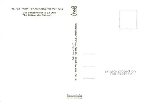 AK / Ansichtskarte Port Barcares_66_Pyrenees Orientales Vue aerienne sur le LYDIA Bateau des Sables 