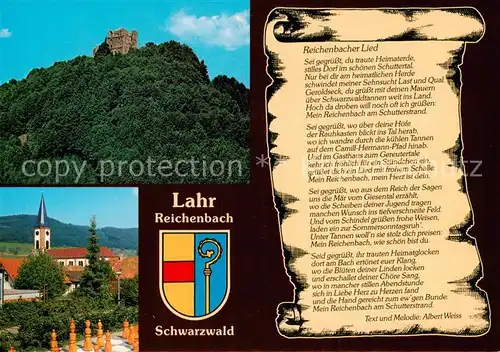 AK / Ansichtskarte Reichenbach_Lahr Burgruine Kirche Wappen Reichenbacher Lied Reichenbach_Lahr