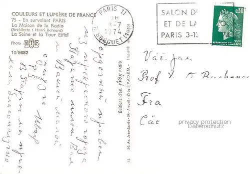 AK / Ansichtskarte Paris_75 Maison de la Radio la Seine et la Tour Eiffel Collection Couleurs et lumiere de France vue aerienne 