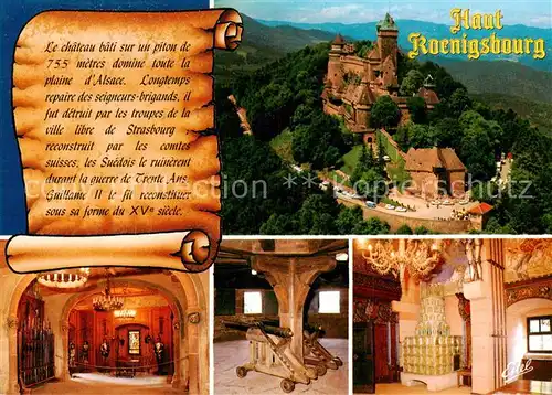 AK / Ansichtskarte Haut Koenigsbourg_Hohkoenigsburg Chateau Salle d armes Interieur du donjon Poele en fonte Histoire Plaine d Alsace Haut Koenigsbourg