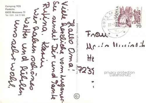 AK / Ansichtskarte Muzzano_TI Camping TCS Restaurant Badesee 