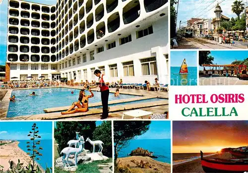 AK / Ansichtskarte Calella_de_Mar_ES Hotel Osiris Pool Strand Skulptur Panorama 