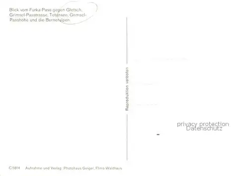 AK / Ansichtskarte Gletsch_1784m_VS Grimsel Passstrasse Totensee Grimsel Passhoehe und Berneralpen 