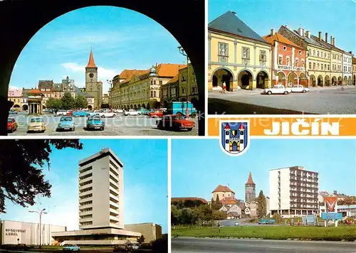 AK / Ansichtskarte Jicin_CZ Gottwaldplatz Schloss Tor Historische Haeuser Hotel Gebaeude 
