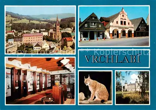 AK / Ansichtskarte Vrchlabi_Hohenelbe_CZ Stadtbild mit Kirche Alte Haeuser Museum Luchs Schloss 