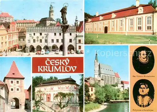 AK / Ansichtskarte Cesky_Krumlov_Krumau_Moldau_CZ Motiv Innenstadt Tor Kirche Schloss Portraits 