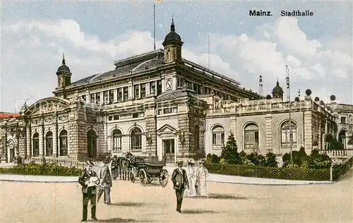 AK / Ansichtskarte Mainz__Rhein Stadthalle Aussenansicht m. Gespann   Kutsche 