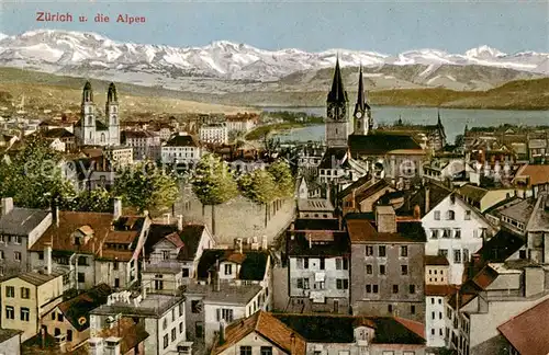 AK / Ansichtskarte Zuerich_ZH Teilansicht m. See u. Alpen Zuerich_ZH