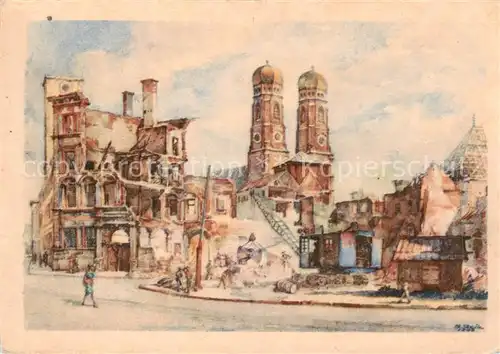 AK / Ansichtskarte Muenchen Herzog Maxburg m. Frauenkirche Kuenstlerkarte Muenchen