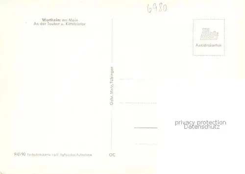 AK / Ansichtskarte Wertheim_Main Partie an der Tauber u. Kittsteintor Wertheim Main