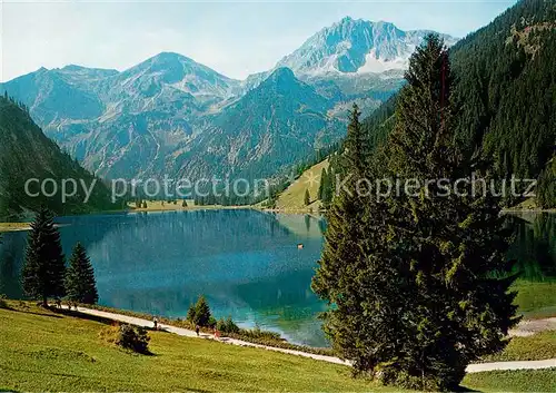 AK / Ansichtskarte Vilsalpsee_1168m_Tannheim_Tirol_AT Gesamtansicht m. Kirchdachspitze  Kugelhorn u. Rauhhorn 