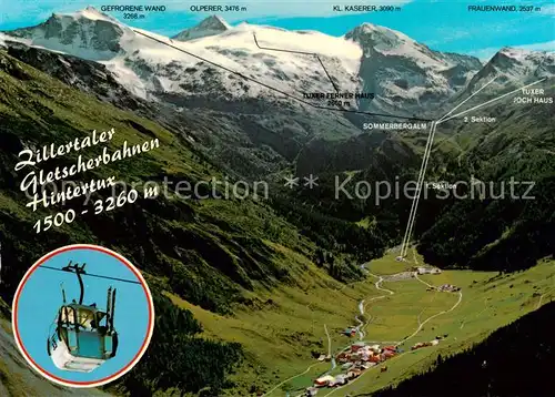 AK / Ansichtskarte Hintertux_Zillertal Tal Ansicht Zillertaler Gletscherbahnen Kl. Kaiser Frauenwand Olperer Hintertux_Zillertal