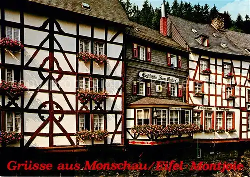 AK / Ansichtskarte Monschau Gaststaette zum Haller Fachwerkhaeuser an der Rur Monschau