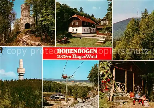 AK / Ansichtskarte Neukirchen_Heilig_Blut Berggasthaus Hohenbogen Ruine Turm Seilbahn Brotzeit Neukirchen_Heilig_Blut