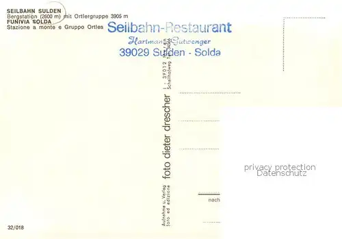 AK / Ansichtskarte Sulden_Solda_Trentino Alto Adige_IT Seilbahn Sulden Restaurant Ortler 