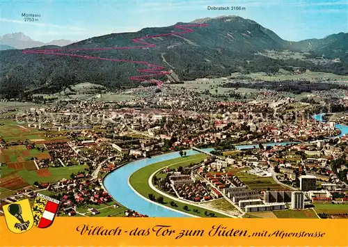 AK / Ansichtskarte Villach_Kaernten Fliegeraufnahme mit Villacher Alpenstrasse und Dobratsch Villach_Kaernten