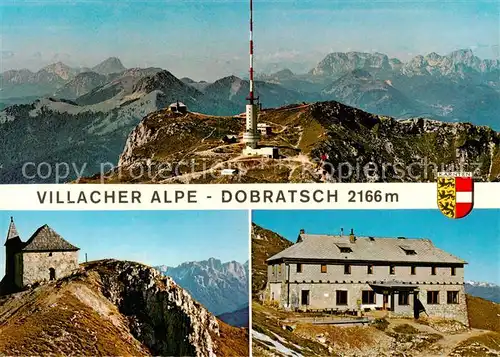 AK / Ansichtskarte Villacher Alpe Dobratsch_2166m_Kaernten_AT Sendeturm des oesterr Rundfunks Deutsche Kirche Ludwig Walter Haus 