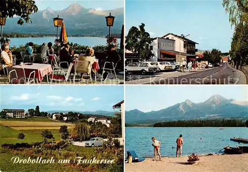 AK / Ansichtskarte Drobollach_Faaker_See_Kaernten_AT Karnerhof Terrasse mit Mittagskogel und Tuerkenkopf Ortspartie Strand 
