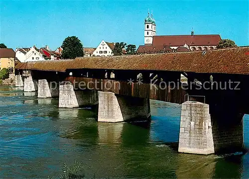 AK / Ansichtskarte Bad_Saeckingen_Hochrhein Alte Holzbruecke zur Schweiz mit St Fridolins Muenster 