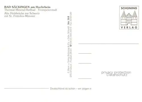 AK / Ansichtskarte Bad_Saeckingen_Hochrhein Alte Holzbruecke zur Schweiz mit St Fridolins Muenster 