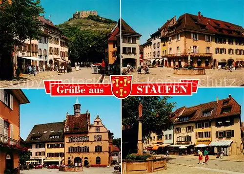 AK / Ansichtskarte Staufen_Breisgau Ortspartie mit Burgruine Marktplatz Rathaus Brunnen Staufen Breisgau