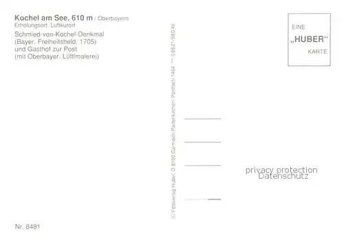 AK / Ansichtskarte Kochel_See Gasthof Zur Post Schmied von Kochel Denkmal Kochel_See