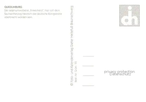 AK / Ansichtskarte Quedlinburg Der Finkenherd Quedlinburg