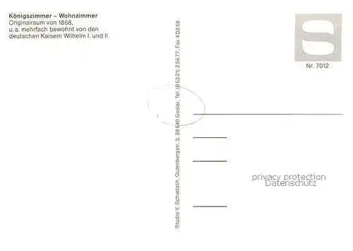 AK / Ansichtskarte Goslar Koenigszimmer Wohnzimmer Goslar